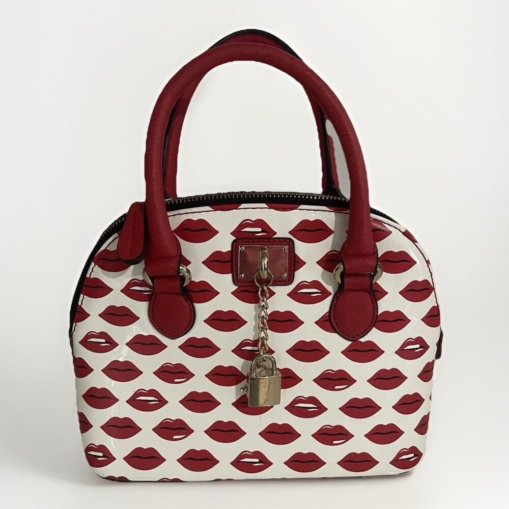 Aldo Red & White Lip-Print Mini Satchel